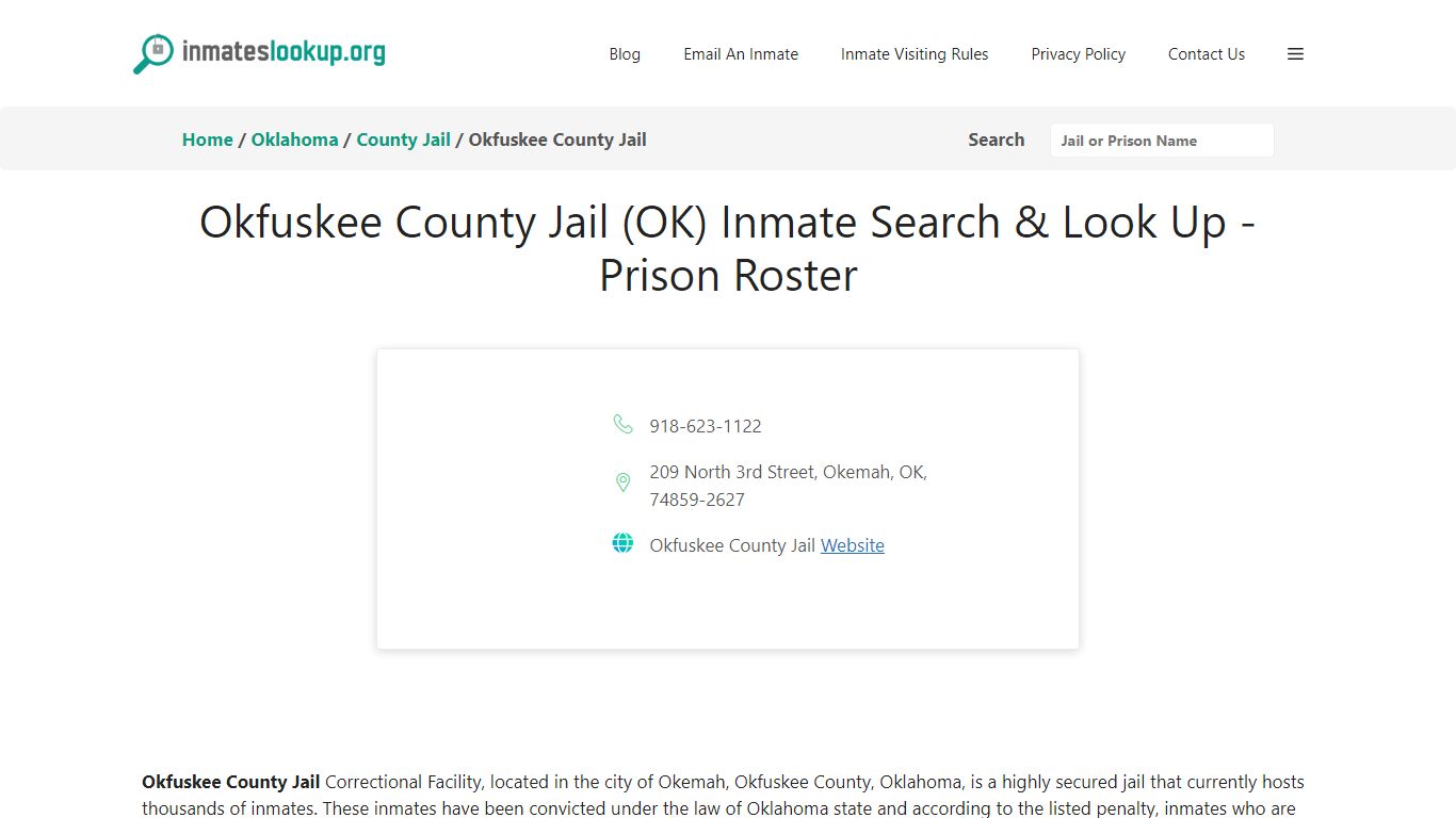 Okfuskee County Jail (OK) Inmate Search & Look Up - Prison Roster